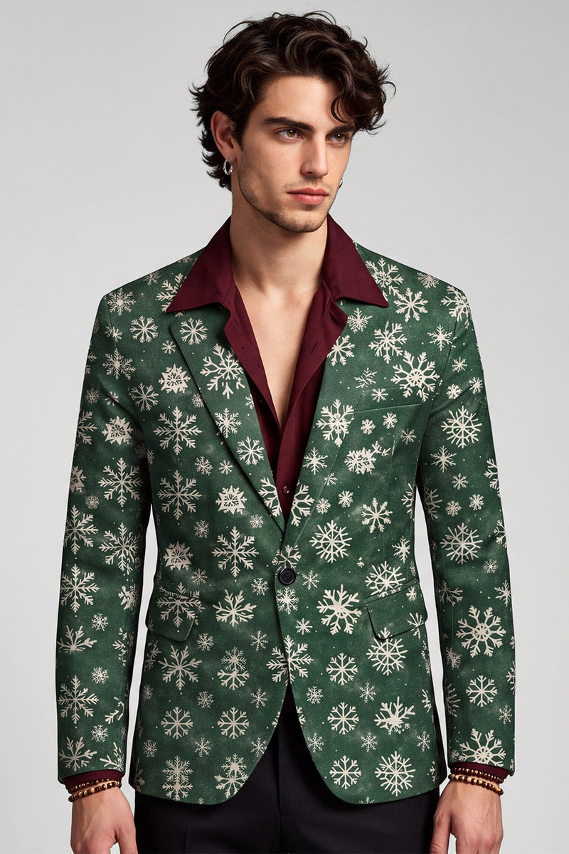 Laden Sie das Bild in den Galerie-Viewer, Eingeschnittener Revers Dunkelgrüner Männer Abschlussball-Blazer mit einem Knopf