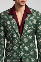 Laden Sie das Bild in den Galerie-Viewer, Eingeschnittener Revers Dunkelgrüner Männer Abschlussball-Blazer mit einem Knopf