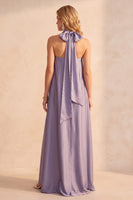 Laden Sie das Bild in den Galerie-Viewer, Hellviolettes Satin-A-Line trägerloses Maxi-Hochzeitskleid
