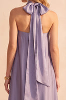 Laden Sie das Bild in den Galerie-Viewer, Hellviolettes Satin-A-Line trägerloses Maxi-Hochzeitskleid