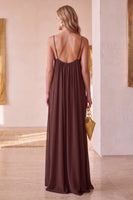 Laden Sie das Bild in den Galerie-Viewer, Coffee A-Line, geraffte Chiffon Spaghettiträger lange Hochzeitskleid