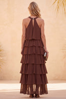 Laden Sie das Bild in den Galerie-Viewer, Kaffee-Halter gestuft, gerüschte hohe Low-Chiffon-Lange Hochzeitskleid mit Perlen