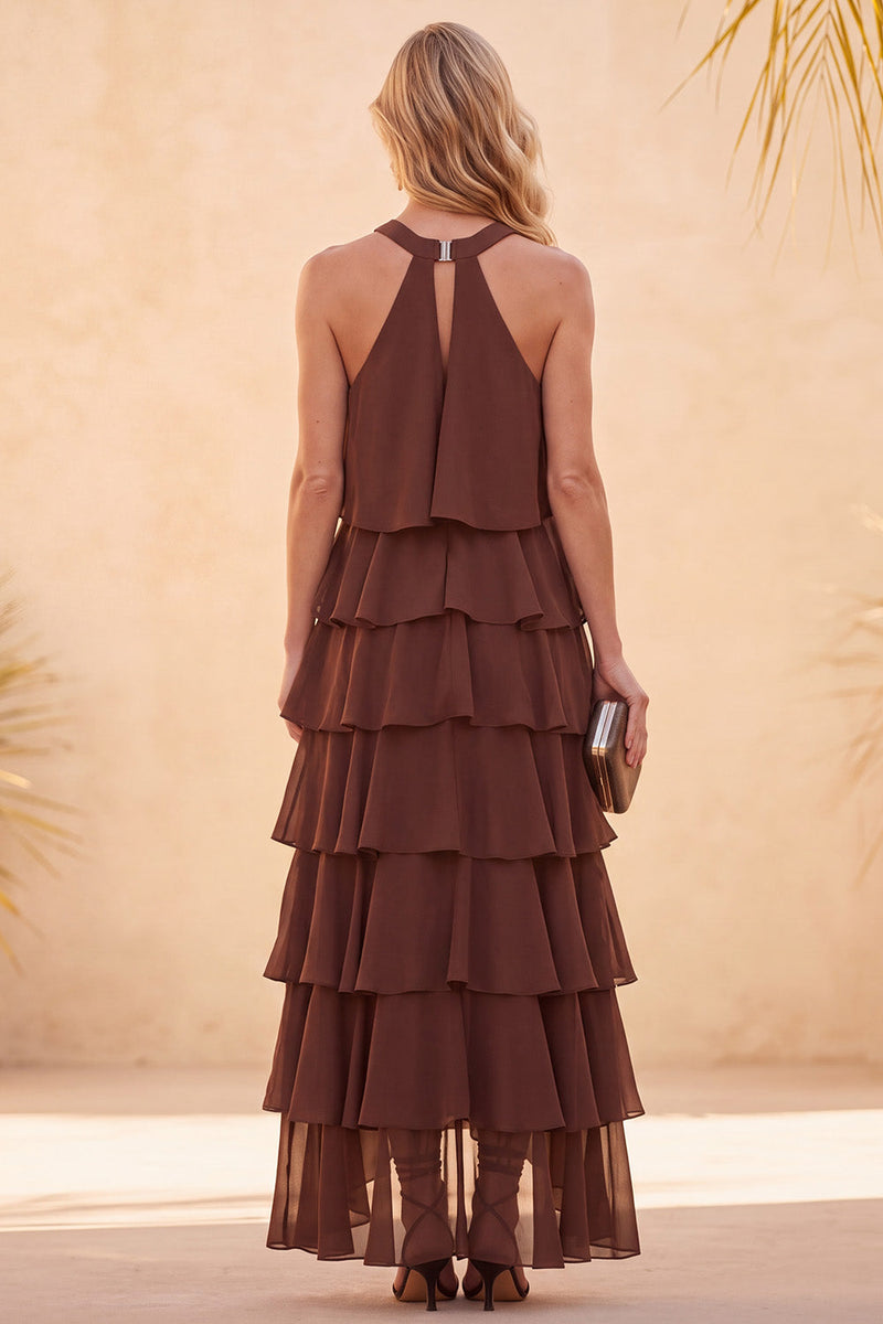 Laden Sie das Bild in den Galerie-Viewer, Kaffee-Halter gestuft, gerüschte hohe Low-Chiffon-Lange Hochzeitskleid mit Perlen
