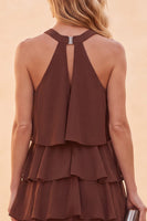 Laden Sie das Bild in den Galerie-Viewer, Kaffee-Halter gestuft, gerüschte hohe Low-Chiffon-Lange Hochzeitskleid mit Perlen
