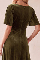 Laden Sie das Bild in den Galerie-Viewer, Olive A-Linie V-Ausschnitt Samt-Flutter-Ärmel Maxi Hochzeitskleid mit Spitze