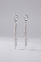 Laden Sie das Bild in den Galerie-Viewer, Silberne Long Rhinestones Huggie Hoop Tassel Drop Long Prom Ohrringe