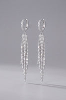 Laden Sie das Bild in den Galerie-Viewer, Silberne Long Rhinestones Huggie Hoop Tassel Drop Long Prom Ohrringe