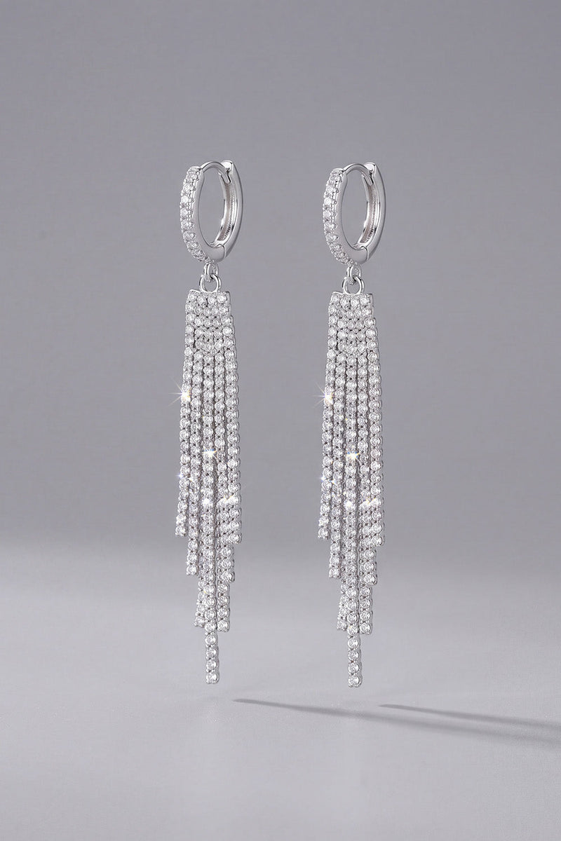 Laden Sie das Bild in den Galerie-Viewer, Silberne Long Rhinestones Huggie Hoop Tassel Drop Long Prom Ohrringe