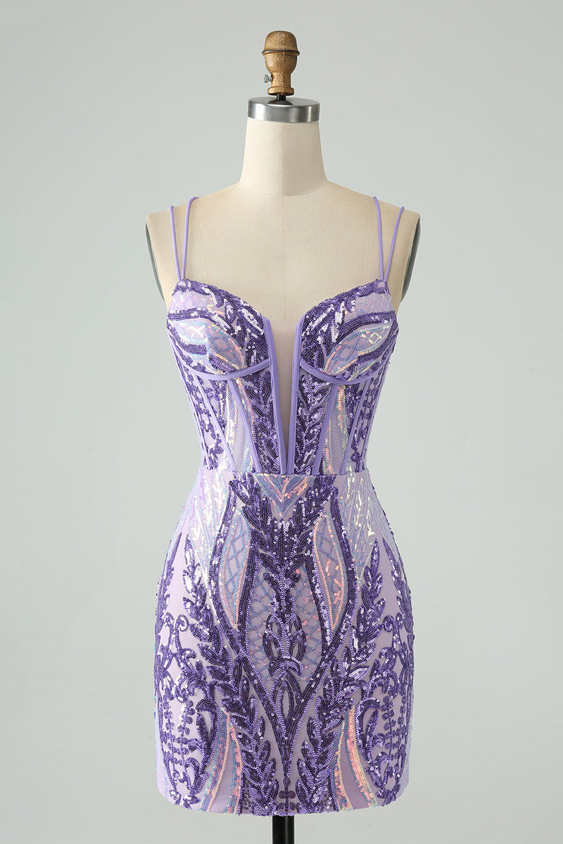 Laden Sie das Bild in den Galerie-Viewer, purple homecoming dress with sequins