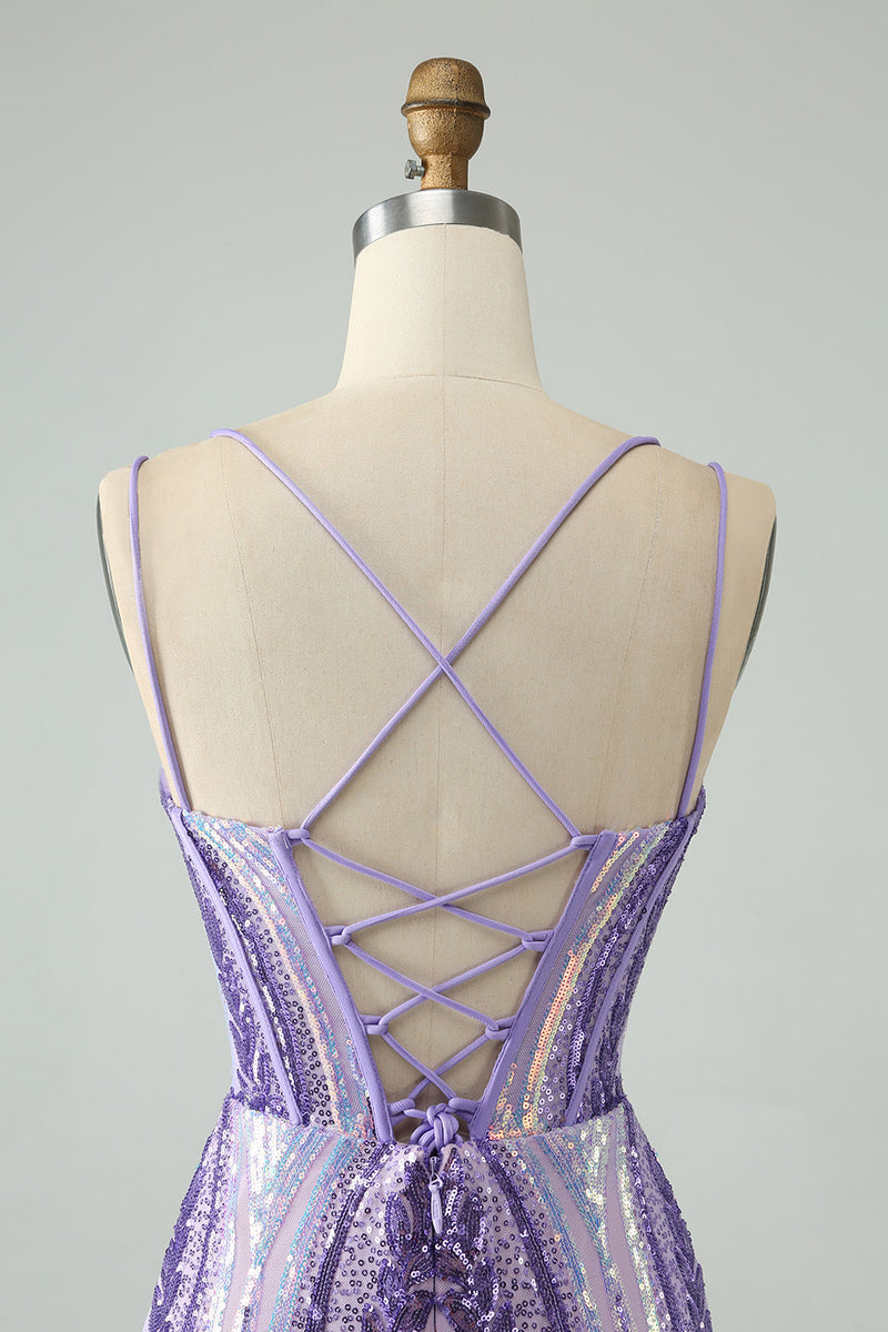 Laden Sie das Bild in den Galerie-Viewer, Grünes Korsett Spaghettiträger Cocktailkleid mit Pailletten