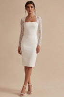 Laden Sie das Bild in den Galerie-Viewer, Weißes Midi Bodycon Blumen Standesamt Kleid mit Spitze