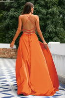 Laden Sie das Bild in den Galerie-Viewer, Königsblau Rückenfrei Satin Ballkleid