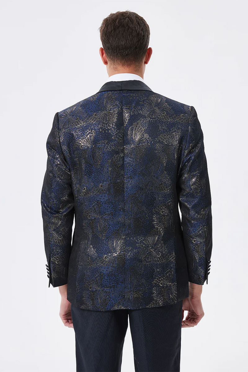 Laden Sie das Bild in den Galerie-Viewer, Dunkel Marine Jacquard Schal Revers Herren Ballblazer