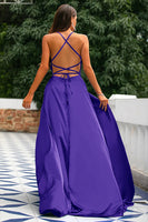 Laden Sie das Bild in den Galerie-Viewer, Königsblau Rückenfrei Satin Ballkleid