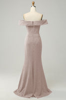 Laden Sie das Bild in den Galerie-Viewer, Marineblaues schulterfreies funkelndes langes Brautjungfernkleid