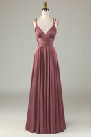 Laden Sie das Bild in den Galerie-Viewer, ZAPAKA Damen Amethyst Langes Brautjungfernkleid A-Linie Spaghettiträger Hochzeitsgast Kleid