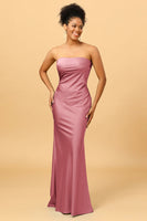 Laden Sie das Bild in den Galerie-Viewer, Graublaues Satin Meerjungfrau Brautjungfernkleid