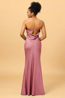 Laden Sie das Bild in den Galerie-Viewer, Graublaues Satin Meerjungfrau Brautjungfernkleid