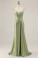 Laden Sie das Bild in den Galerie-Viewer, Trägerloses Meerjungfrauen Dunkelgrünes Korsett Langes Ballkleid mit Schärpe