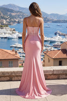 Laden Sie das Bild in den Galerie-Viewer, Rouge Spaghettiträger Meerjungfrau-Satin-Abschlussballkleid mit Schlitz