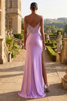 Laden Sie das Bild in den Galerie-Viewer, Champagnerapplikiertes Korsett-Meerjungfrauen-Langballkleid mit Schlitz