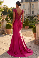 Laden Sie das Bild in den Galerie-Viewer, Burgunderrotes Pailletten-Meerjungfrauen-Langkleid mit Schlitz