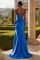 Laden Sie das Bild in den Galerie-Viewer, Königsblaues Meerjungfrauen-Korsett, langes Abschlussballkleid mit Schlitz