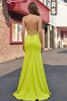 Rundhals-applikiertes Senfgelbes Meerjungfrauen-Abschlussballkleid mit Schlitz