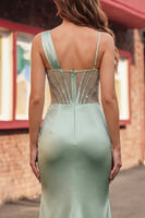 Laden Sie das Bild in den Galerie-Viewer, Grünes gerafftes Pailletten-Meerjungfrauen-Korsett-Abschlussballkleid