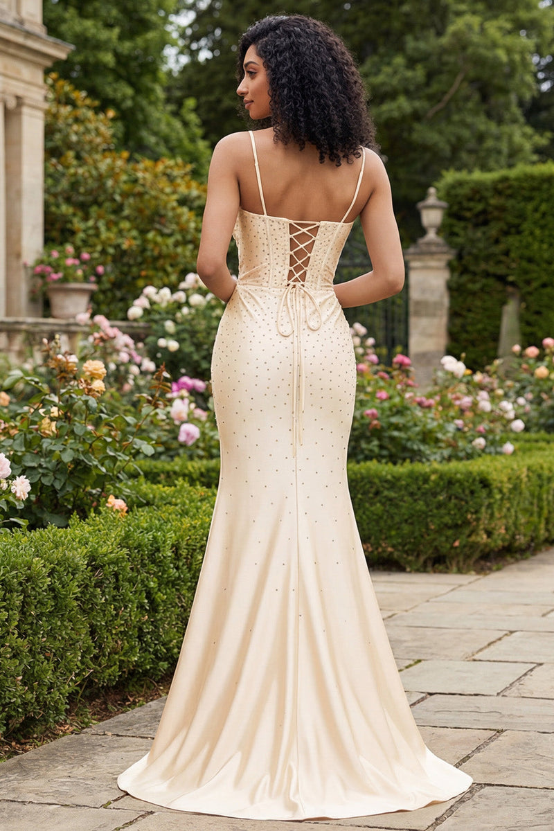 Laden Sie das Bild in den Galerie-Viewer, Champagnerperlenbesetztes Meerjungfrauen-Korsett-Abschlussballkleid