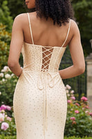 Laden Sie das Bild in den Galerie-Viewer, Champagnerperlenbesetztes Meerjungfrauen-Korsett-Abschlussballkleid