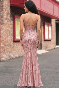 Pailletten-Rouge-Meerjungfrauen-Korsett-Abschlussballkleid mit Schlitz