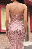 Laden Sie das Bild in den Galerie-Viewer, Pailletten-Rouge-Meerjungfrauen-Korsett-Abschlussballkleid mit Schlitz