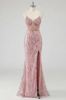 Laden Sie das Bild in den Galerie-Viewer, Pailletten-Rouge-Meerjungfrauen-Korsett-Abschlussballkleid mit Schlitz