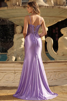 Laden Sie das Bild in den Galerie-Viewer, Lavendelfarbenes Korsett-Meerjungfrauen-Abschlussballkleid mit Schlitz