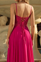 Laden Sie das Bild in den Galerie-Viewer, Rose A Line Spitze Rücken, Spaghettiträger, langes Abschlussballkleid mit Schlitz