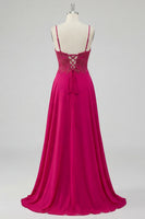 Laden Sie das Bild in den Galerie-Viewer, Rose A Line Spitze Rücken, Spaghettiträger, langes Abschlussballkleid mit Schlitz