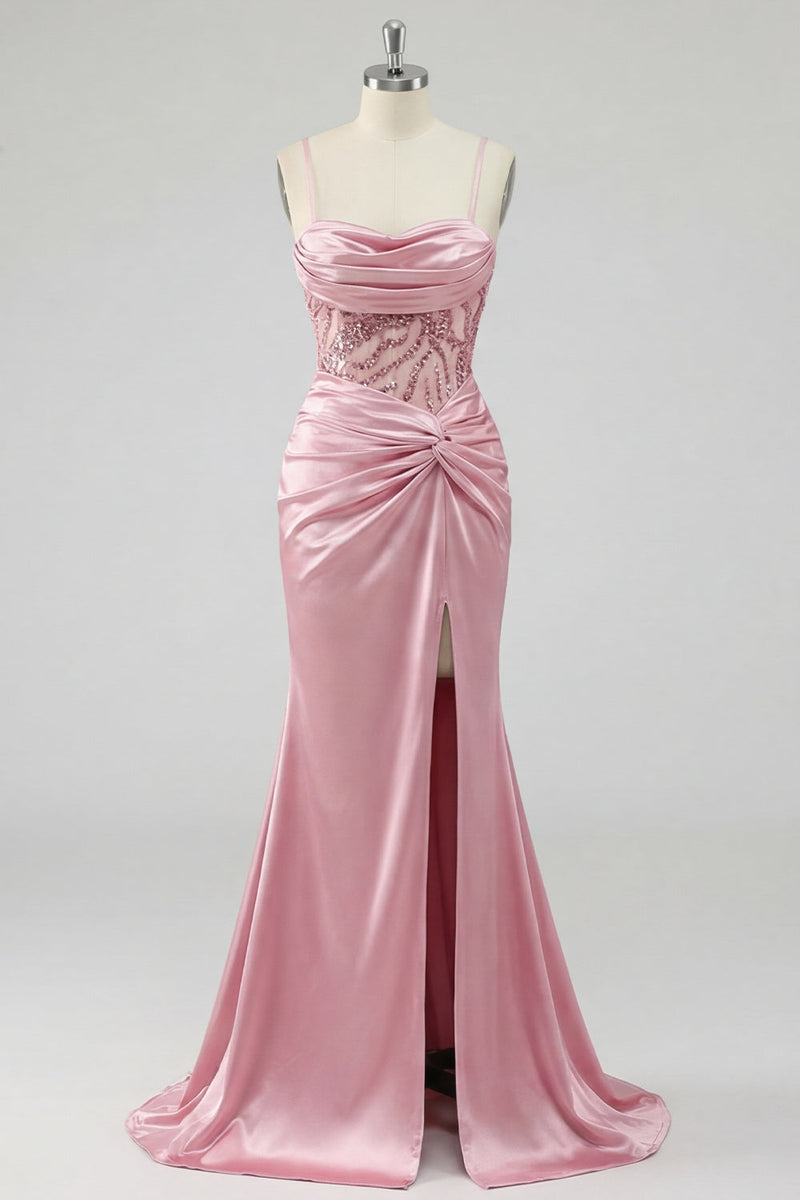 Laden Sie das Bild in den Galerie-Viewer, Rosh-gerafftes Meerjungfrauen-Pailletten-Langballkleid