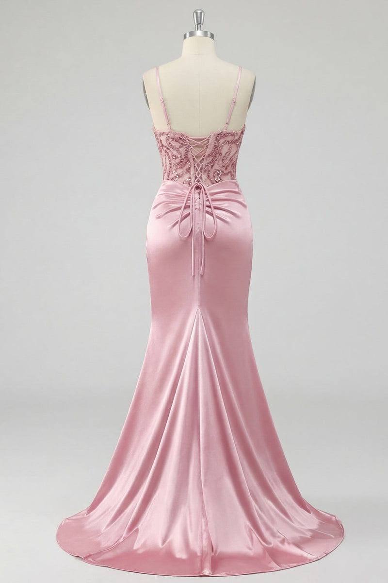 Laden Sie das Bild in den Galerie-Viewer, Rosh-gerafftes Meerjungfrauen-Pailletten-Langballkleid