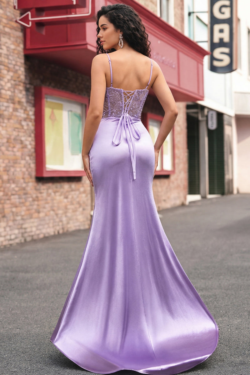 Laden Sie das Bild in den Galerie-Viewer, Lila-Blumenkorsett Meerjungfrauen-Langballkleid