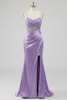 Laden Sie das Bild in den Galerie-Viewer, Lila-Blumenkorsett Meerjungfrauen-Langballkleid