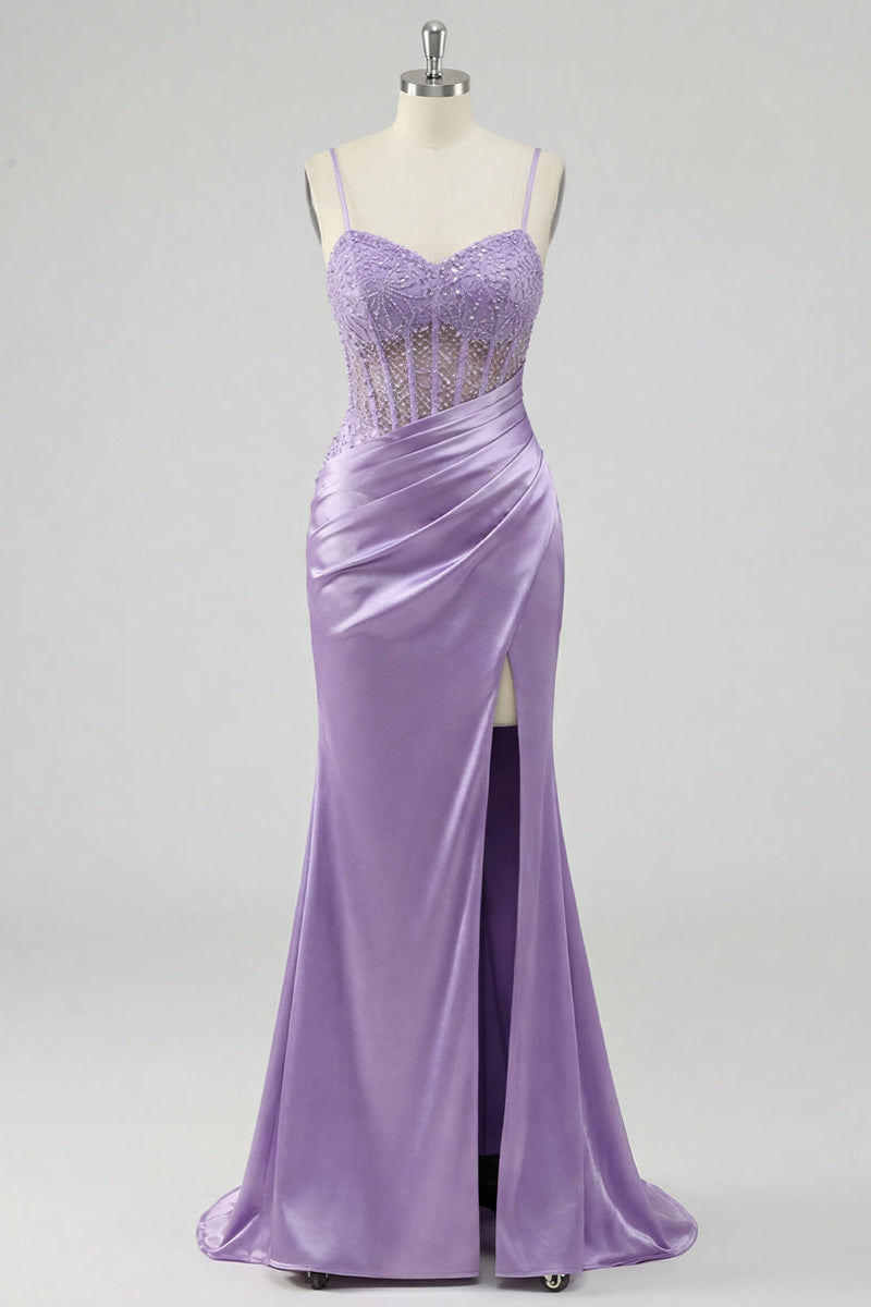 Laden Sie das Bild in den Galerie-Viewer, Lila-Blumenkorsett Meerjungfrauen-Langballkleid