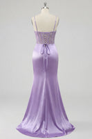 Laden Sie das Bild in den Galerie-Viewer, Lila-Blumenkorsett Meerjungfrauen-Langballkleid