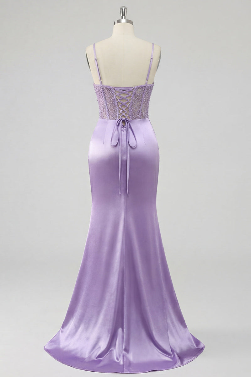 Laden Sie das Bild in den Galerie-Viewer, Lila-Blumenkorsett Meerjungfrauen-Langballkleid