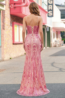 Rosa Perlenbesetztes Meerjungfrauen-Langballkleid