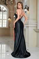 Laden Sie das Bild in den Galerie-Viewer, Glitzerndes blaues Korsett Langes Ballkleid mit Schlitz