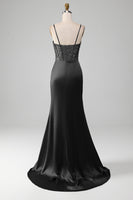 Laden Sie das Bild in den Galerie-Viewer, Salbeigrünes Spaghettiträger Satin Plissee Meerjungfrau Korsett Ballkleid