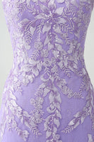 Laden Sie das Bild in den Galerie-Viewer, Meerjungfrau Lila Spaghettiträger Langes Ballkleid mit Applikationen