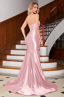 Laden Sie das Bild in den Galerie-Viewer, Funkelndes Mermaid Fuchsia Korsett Ballkleid mit Schlitz