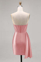 Laden Sie das Bild in den Galerie-Viewer, Marineblaues Satin Korsett Cocktailkleid mit Perlen und Schärpe